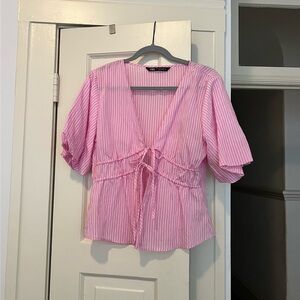 Zara Pink Striped Women's Blouse